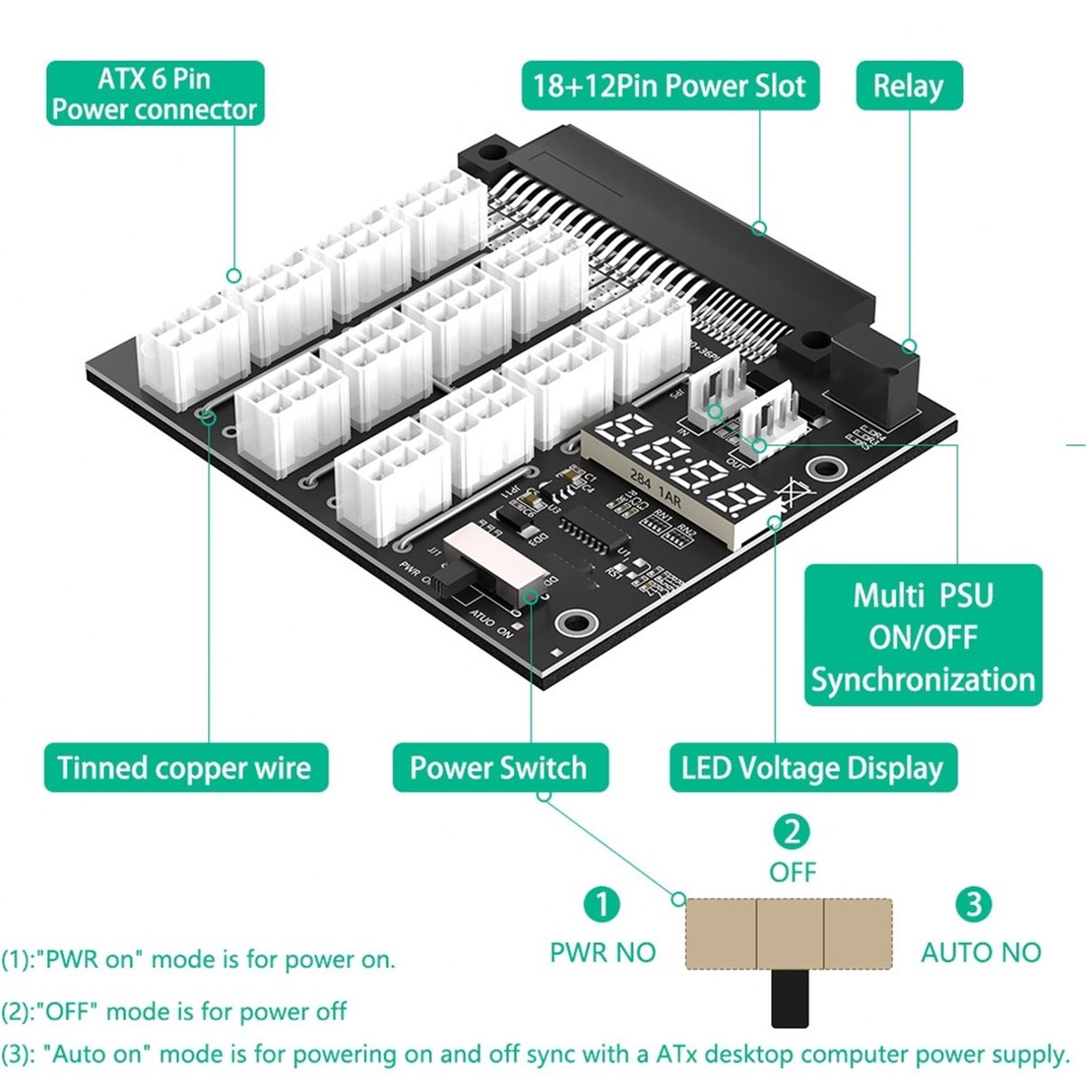 2400W Server Psu Breakout Board - M05K 12-Port PCIe 6-Pin-Anschluss-Breakout-Board mit Synchronisation